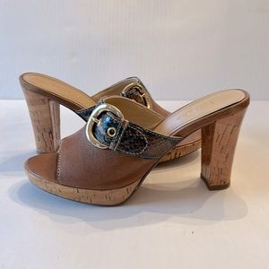 Heeled slip on open toe sandals